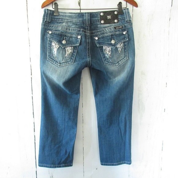 Miss Me Jeans Capri Sequin Fallen Angel Wing - Picture 5 of 8